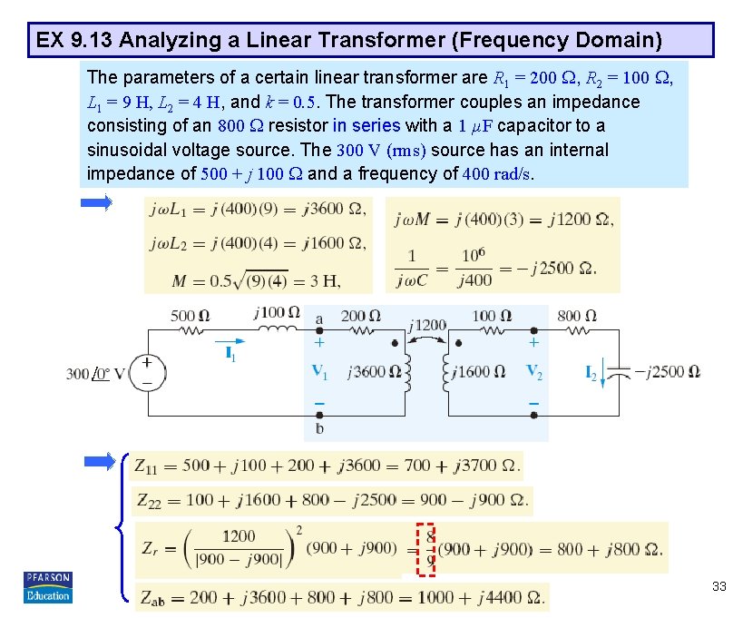 EX 9. 13 Analyzing a Linear Transformer (Frequency Domain) The parameters of a certain
