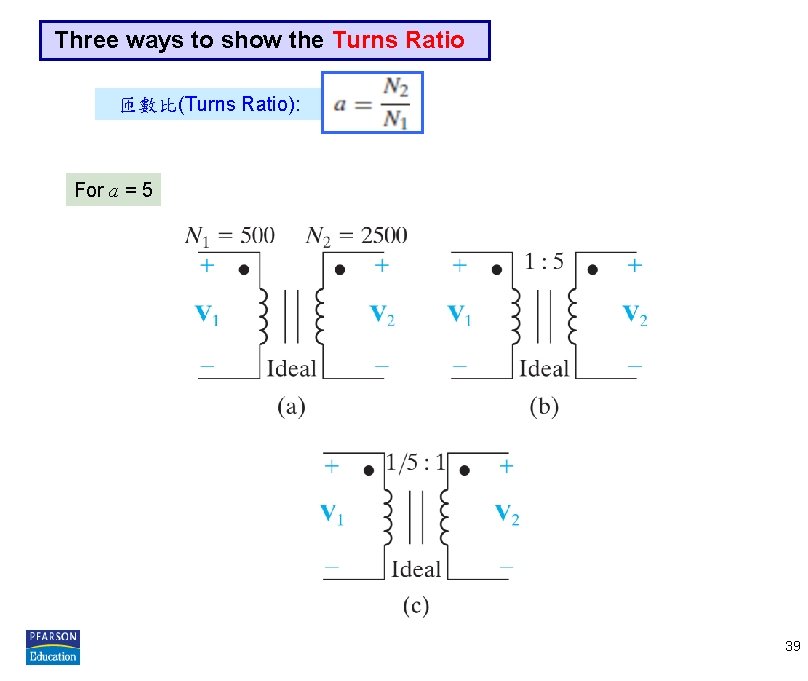 Three ways to show the Turns Ratio 匝數比(Turns Ratio): For a = 5 39