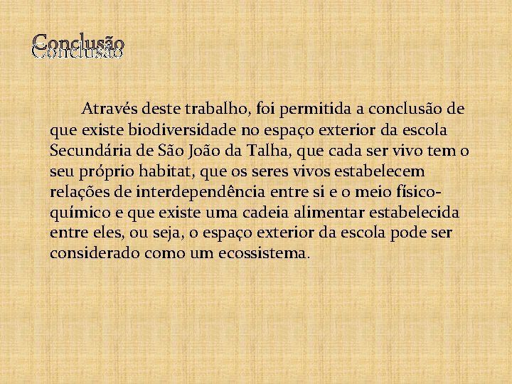 Conclusão Através deste trabalho, foi permitida a conclusão de que existe biodiversidade no espaço