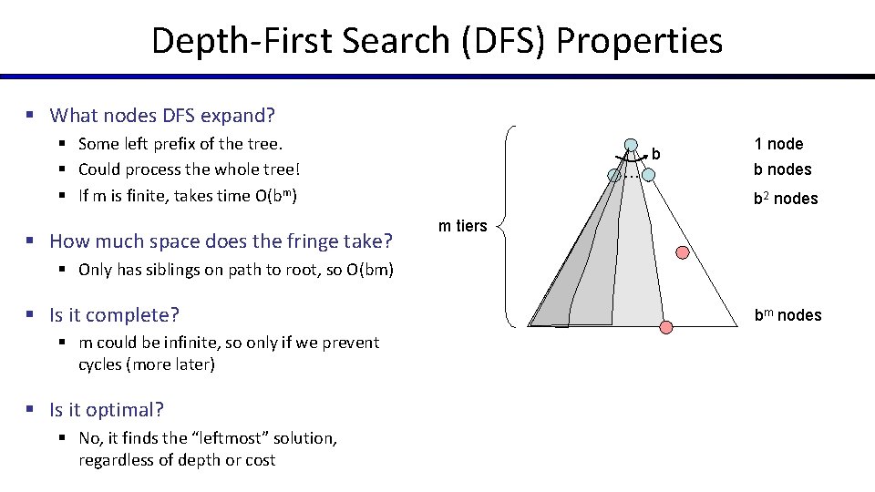 Depth-First Search (DFS) Properties § What nodes DFS expand? § Some left prefix of