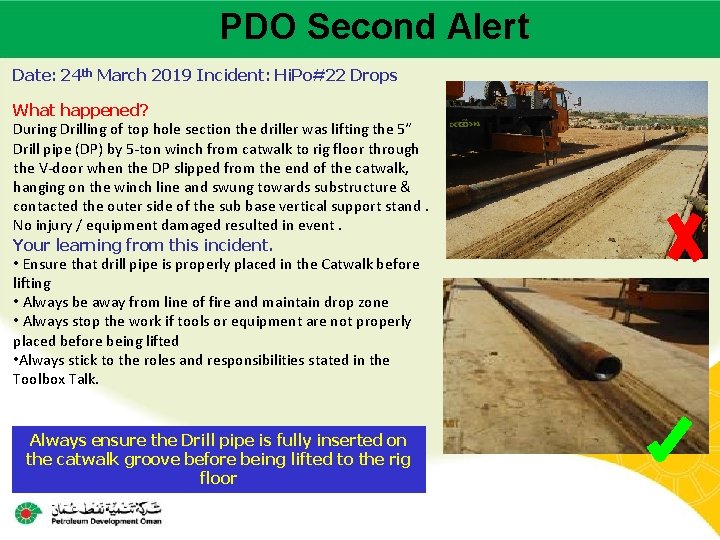 PDO Second Alert Main contractor name – LTI# - Date of incident Date: 24