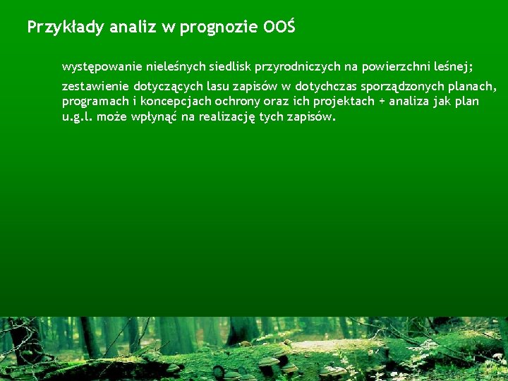 Przykłady analiz w prognozie OOŚ występowanie nieleśnych siedlisk przyrodniczych na powierzchni leśnej; zestawienie dotyczących