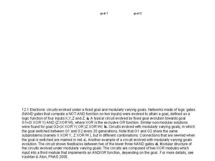 goal 1 goal 2 12. 1 Electronic circuits evolved under a fixed goal and