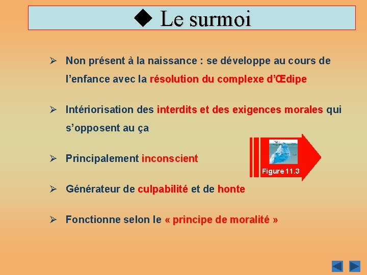 u Le surmoi Ø Non présent à la naissance : se développe au cours