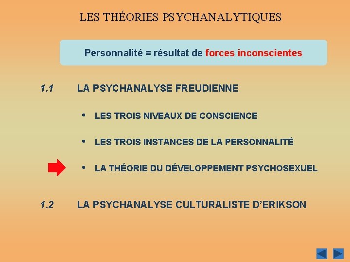 LES THÉORIES PSYCHANALYTIQUES Personnalité = résultat de forces inconscientes 1. 1 1. 2 LA