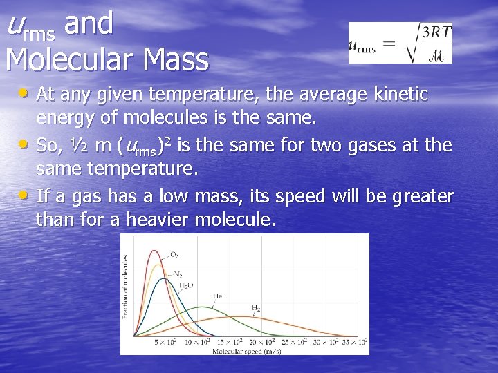urms and Molecular Mass • At any given temperature, the average kinetic • •