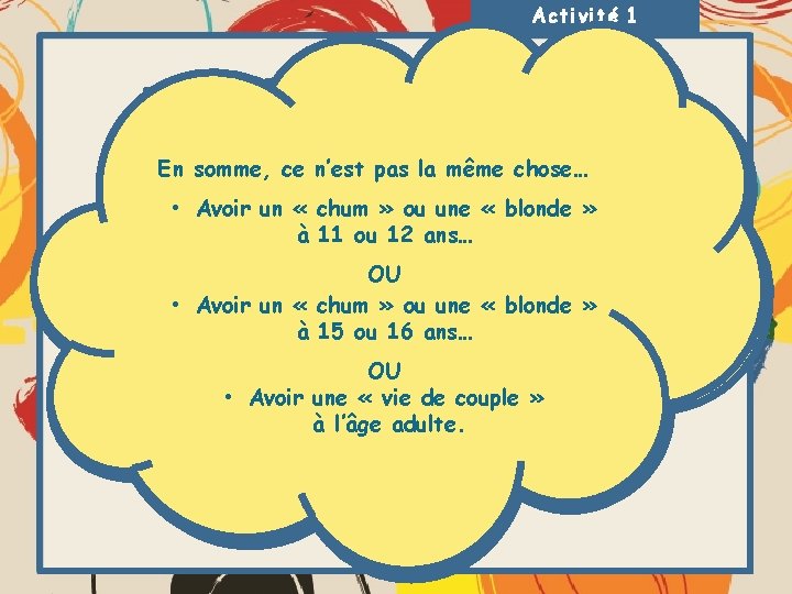 Activité 1 Lorsque étais à la maternelle ouàlorsque On peuttu être amoureux à 11