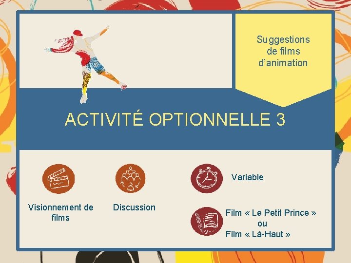 Suggestions de films d’animation ACTIVITÉ OPTIONNELLE 3 Variable Visionnement de films Discussion Film «