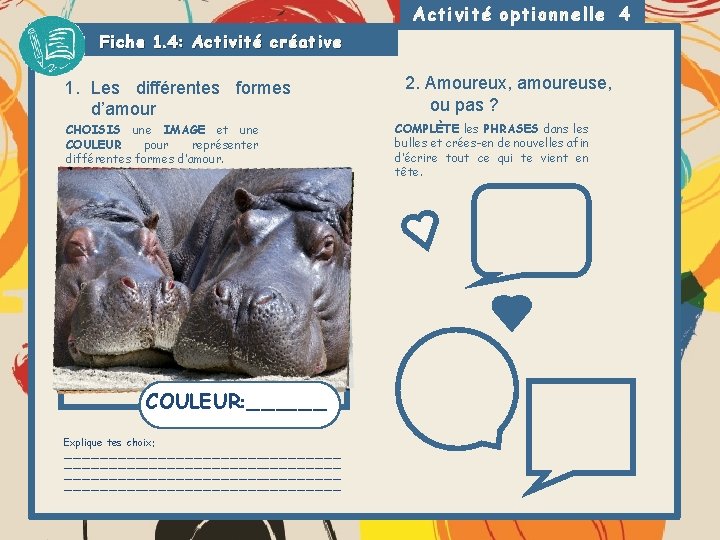 Activité optionnelle 4 Fiche 1. 4: Activité créative 1. Les différentes formes d’amour CHOISIS