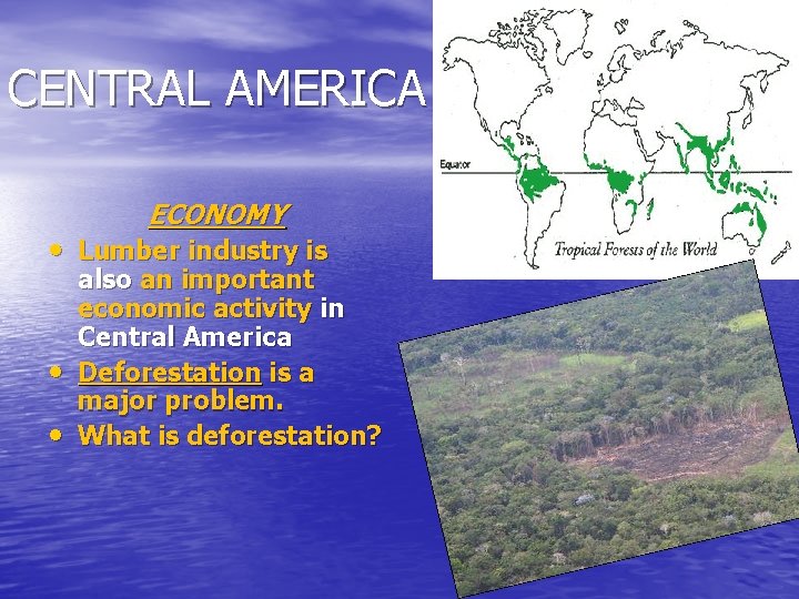 CENTRAL AMERICA ECONOMY • Lumber industry is • • also an important economic activity