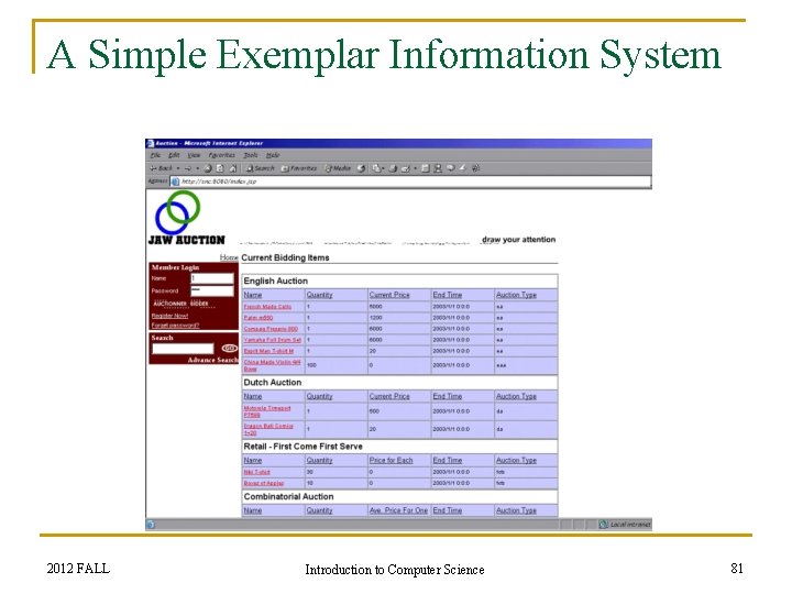 A Simple Exemplar Information System 2012 FALL Introduction to Computer Science 81 