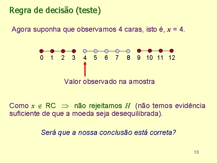 Regra de decisão (teste) Agora suponha que observamos 4 caras, isto é, x =