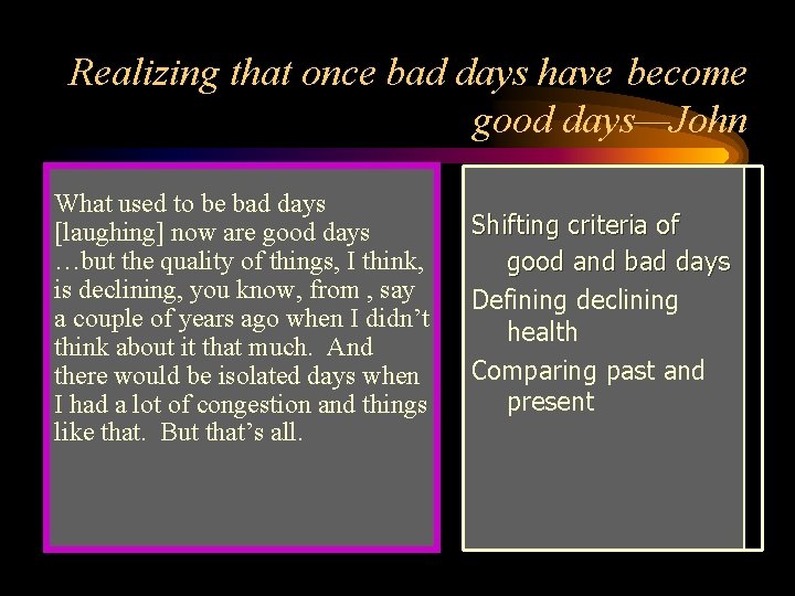 Realizing that once bad days have become good days—John What used to be bad