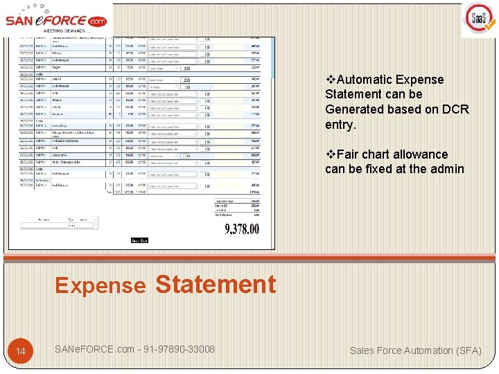 v. Automatic Expense Statement can be Generated based on DCR entry. v. Fair chart