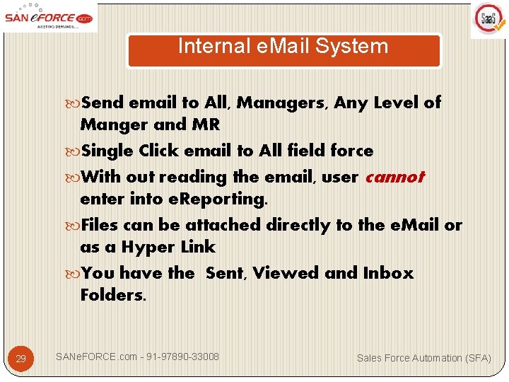 Internal e. Mail System Send email to All, Managers, Any Level of Manger and