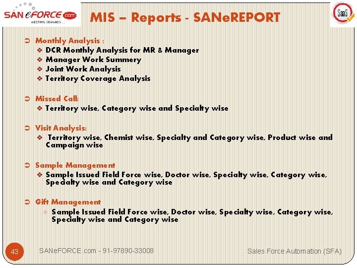 MIS – Reports - SANe. REPORT Ü Monthly Analysis : v DCR Monthly Analysis