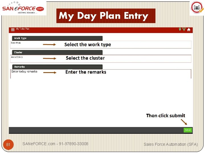 My Day Plan Entry 81 SANe. FORCE. com - 91 -97890 -33008 Sales Force