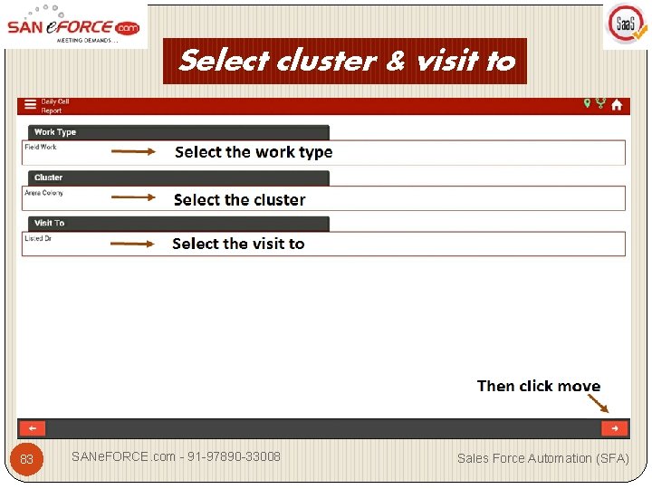 Select cluster & visit to 83 SANe. FORCE. com - 91 -97890 -33008 Sales