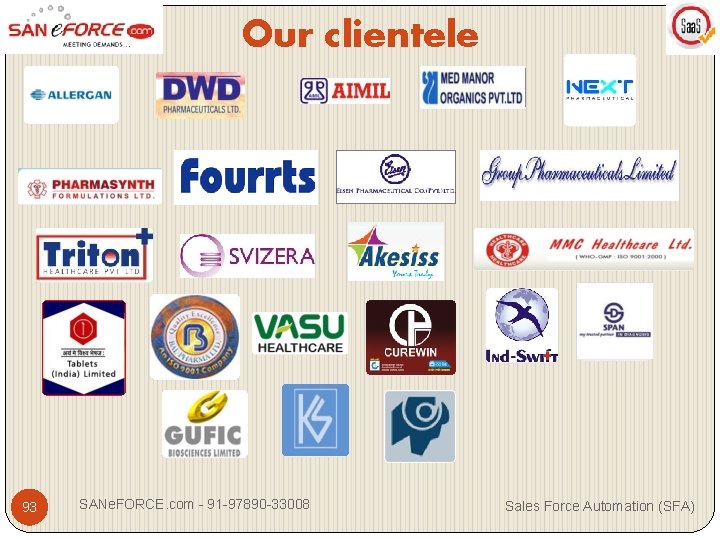 Our clientele 93 SANe. FORCE. com - 91 -97890 -33008 Sales Force Automation (SFA)