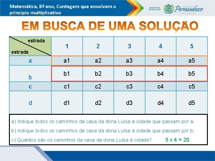 Matemática, 8º ano, Contagem que envolvem o princípio multiplicativo estrada 1 2 3 4