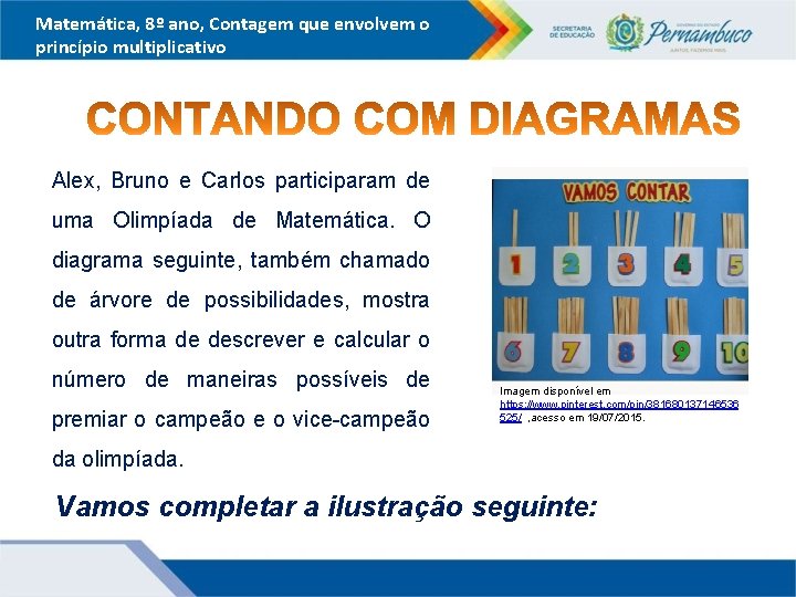 Matemática, 8º ano, Contagem que envolvem o princípio multiplicativo Alex, Bruno e Carlos participaram