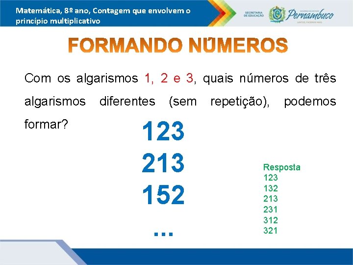 Matemática, 8º ano, Contagem que envolvem o princípio multiplicativo Com os algarismos 1, 2