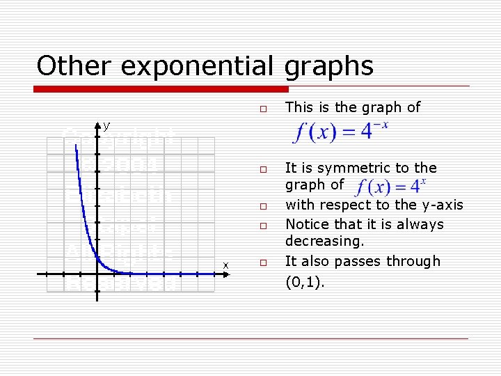Other exponential graphs o o o This is the graph of It is symmetric