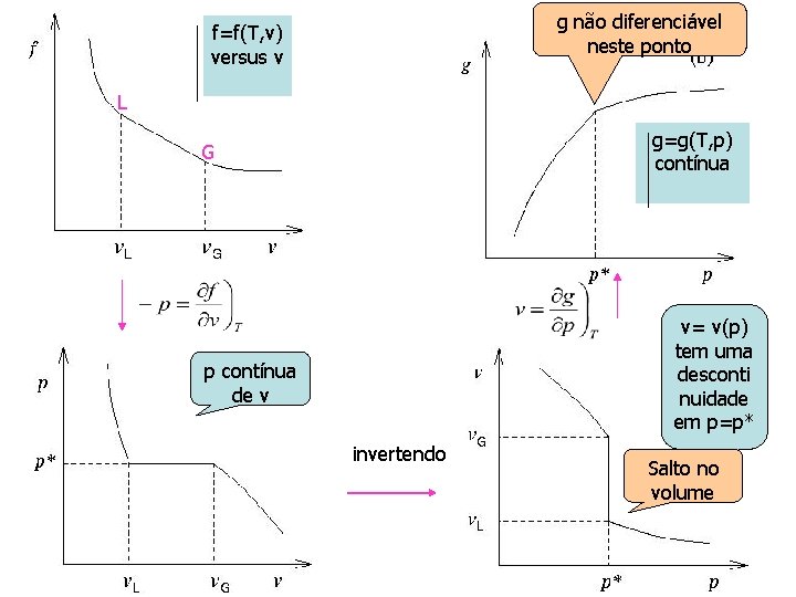 g não diferenciável neste ponto f=f(T, v) versus v Curva f Lversus v Curva g não diferenciável neste ponto f=f(T, v) versus v Curva f Lversus v Curva