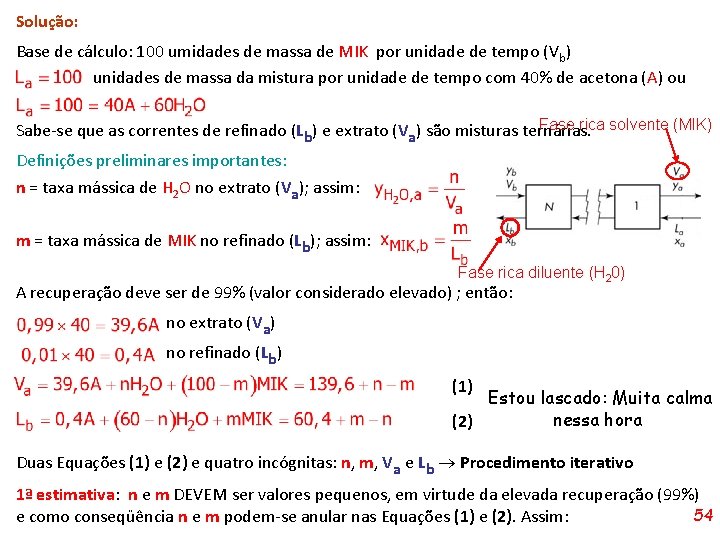 Solução: Base de cálculo: 100 umidades de massa de MIK por unidade de tempo