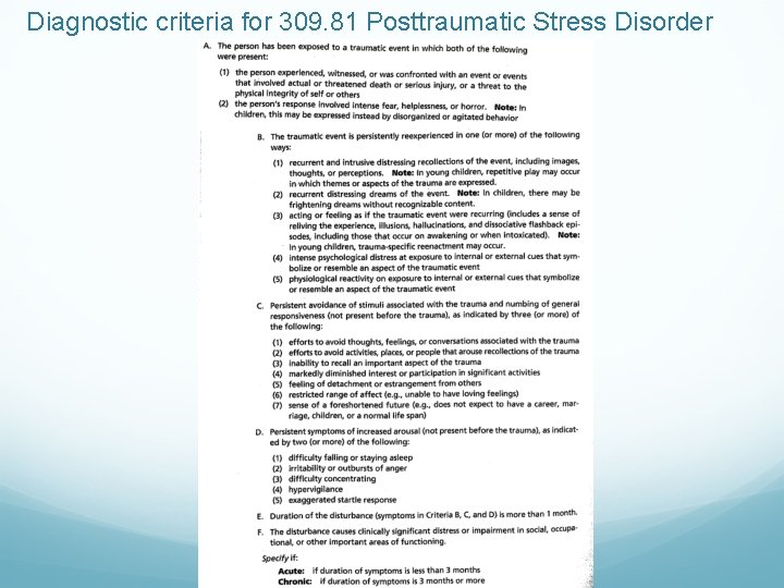 Diagnostic criteria for 309. 81 Posttraumatic Stress Disorder 