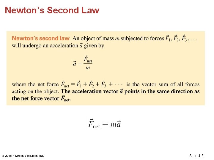 Newton’s Second Law © 2015 Pearson Education, Inc. Slide 4 -3 