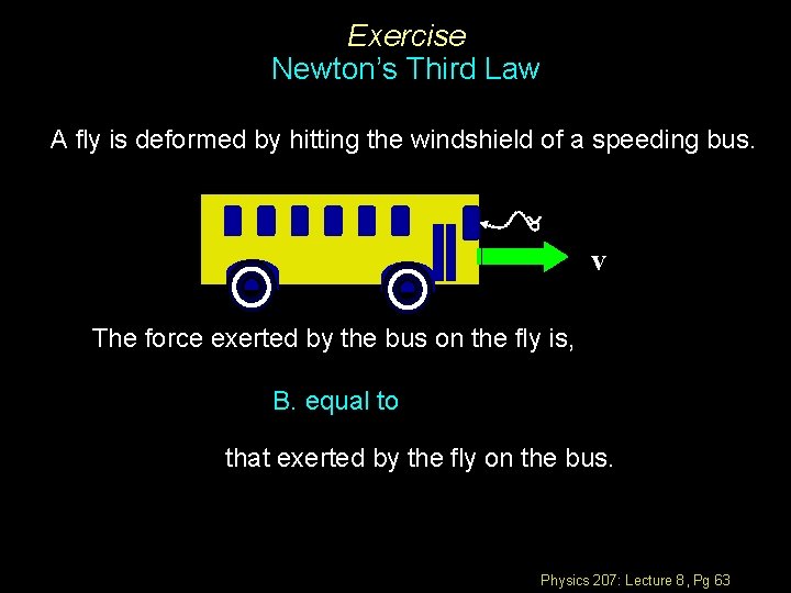 Exercise Newton’s Third Law A fly is deformed by hitting the windshield of a