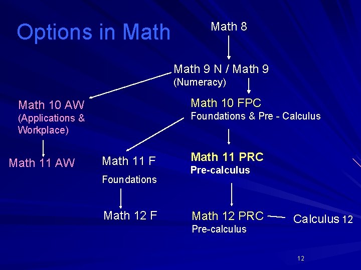 Options in Math 8 Math 9 N / Math 9 (Numeracy) Math 10 FPC