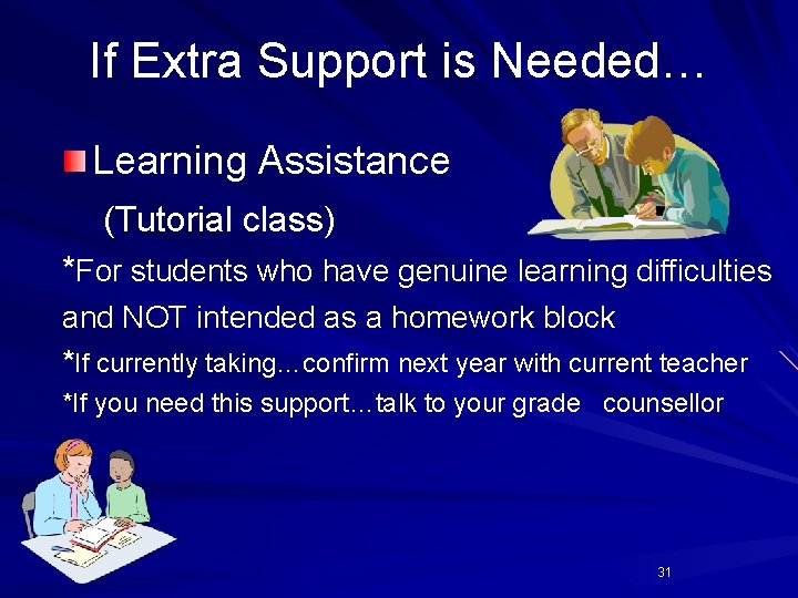 If Extra Support is Needed… Learning Assistance (Tutorial class) *For students who have genuine