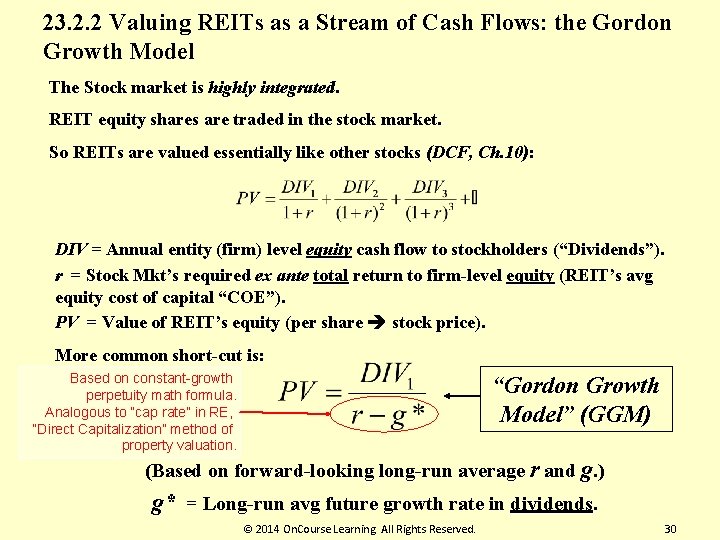 23. 2. 2 Valuing REITs as a Stream of Cash Flows: the Gordon Growth