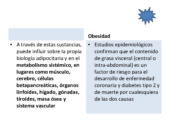 Obesidad • A través de estas sustancias, • Estudios epidemiológicos puede influir sobre la