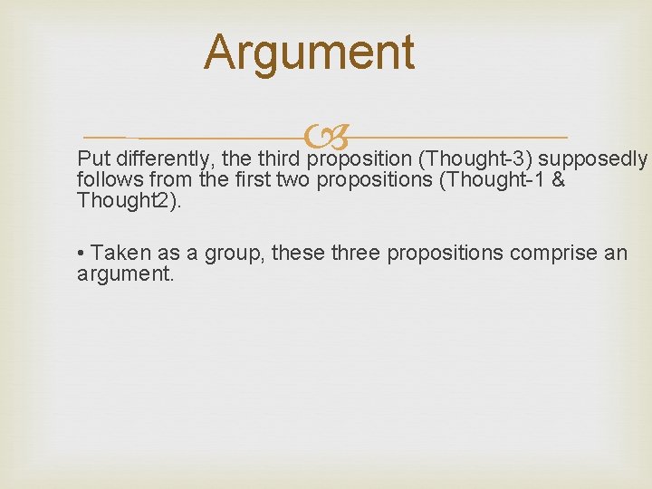 Argument Put differently, the third proposition (Thought-3) supposedly follows from the first two propositions
