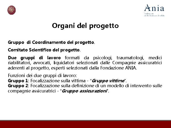 Organi del progetto Gruppo di Coordinamento del progetto. Comitato Scientifico del progetto. Due gruppi