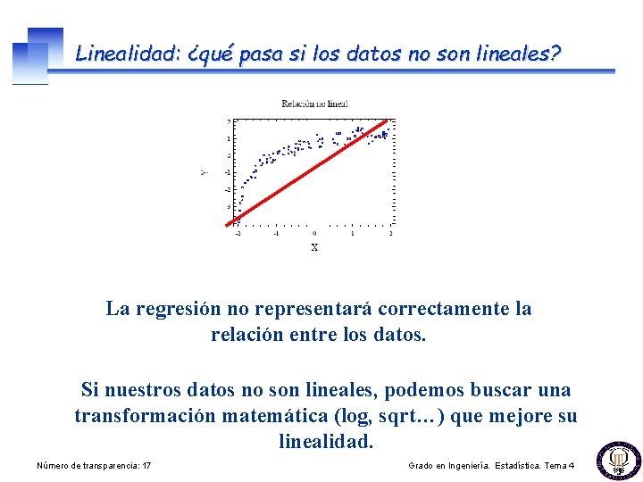 Linealidad: ¿qué pasa si los datos no son lineales? La regresión no representará correctamente