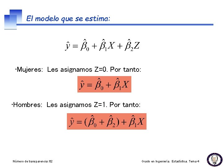 El modelo que se estima: • Mujeres: Les asignamos Z=0. Por tanto: • Hombres: