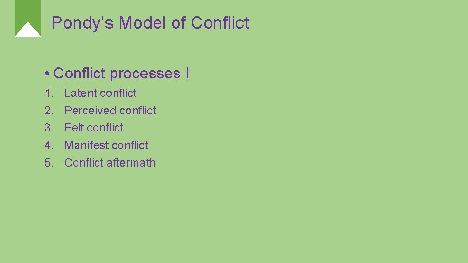 Pondy’s Model of Conflict • Conflict processes I 1. 2. 3. 4. 5. Latent