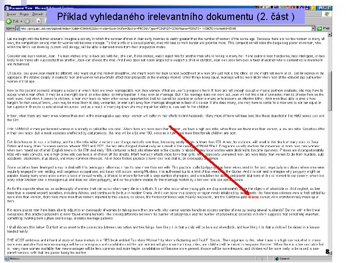 Příklad vyhledaného irelevantního dokumentu (2. část ) 8 