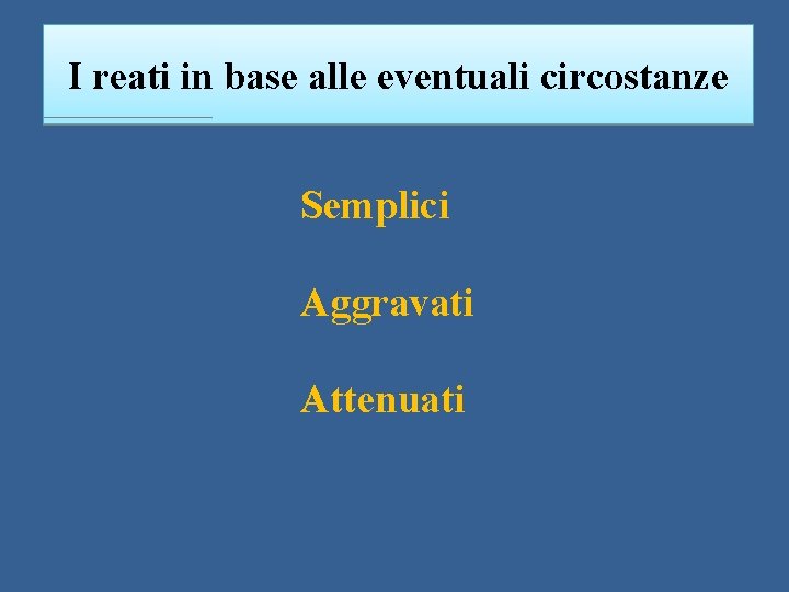 I reati in base alle eventuali circostanze Semplici Aggravati Attenuati 