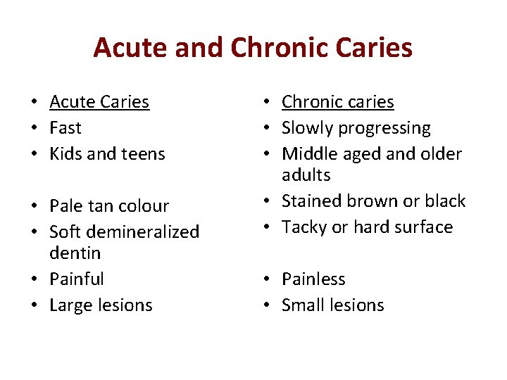 Acute and Chronic Caries • Acute Caries • Fast • Kids and teens •