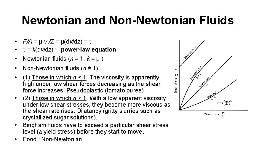 Newtonian and Non-Newtonian Fluids • F/A = µ v /Z = µ(dv/dz) = t