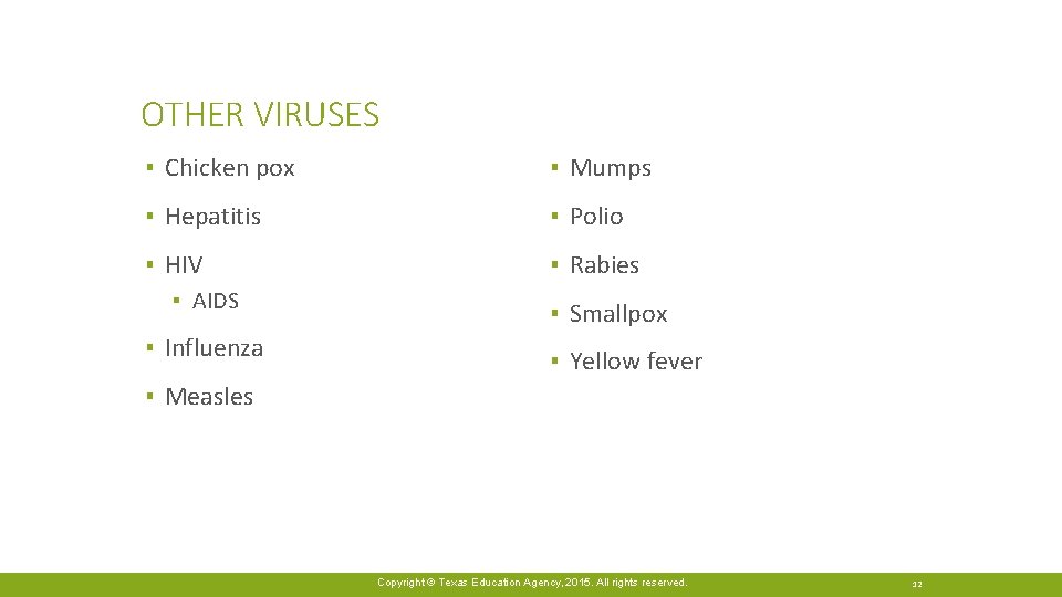 OTHER VIRUSES ▪ Chicken pox ▪ Mumps ▪ Hepatitis ▪ Polio ▪ HIV ▪