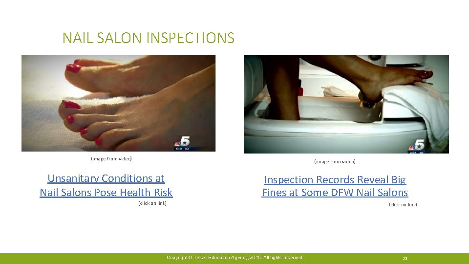 NAIL SALON INSPECTIONS (image from video) Unsanitary Conditions at Nail Salons Pose Health Risk