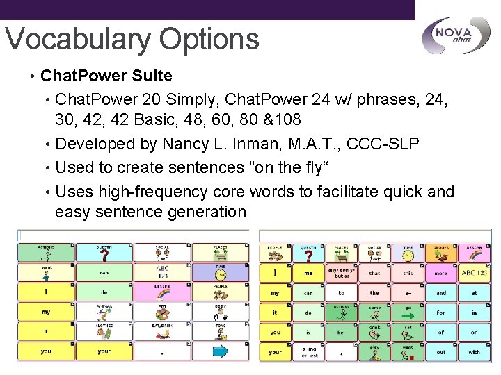 Vocabulary Options • Chat. Power Suite • Chat. Power 20 Simply, Chat. Power 24
