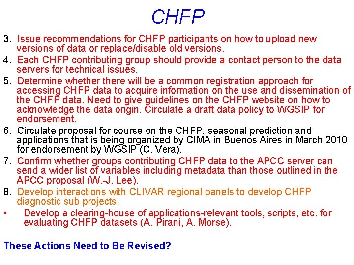 CHFP 3. Issue recommendations for CHFP participants on how to upload new versions of
