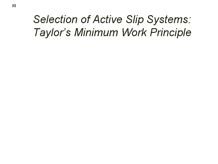 31 Selection of Active Slip Systems: Taylor’s Minimum Work Principle 